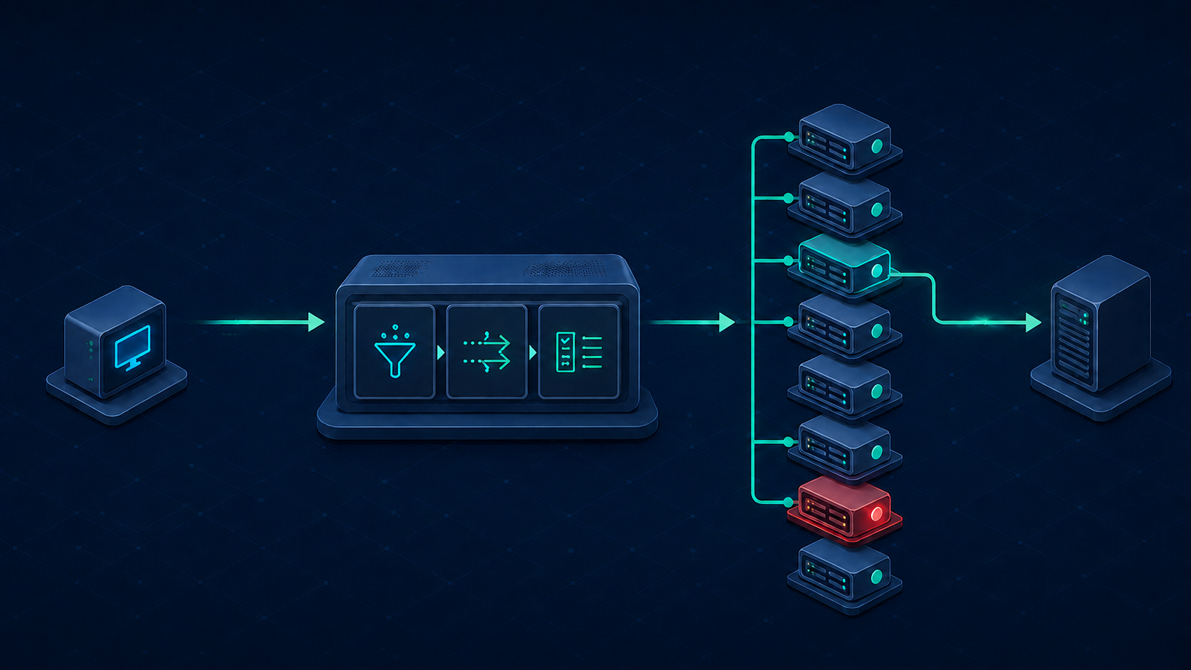 Схема прозорого проксіювання TCP через gateway і пул проксі-серверів.
